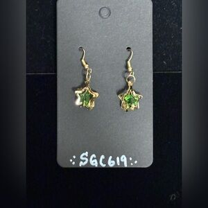 Gold Star Earrings with peridot green crystal Accents